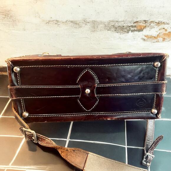 Vintage Leather Camera Bag / Case-Homa 1960s-Cowhide-Brown w Green Velvet-Large - Picture 6 of 9